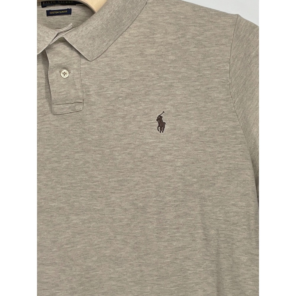 Polo Ralph Lauren Mens Shirt XXL Custom Slim Fit Tan‎ Heather Pony Logo - Picture 2 of 8